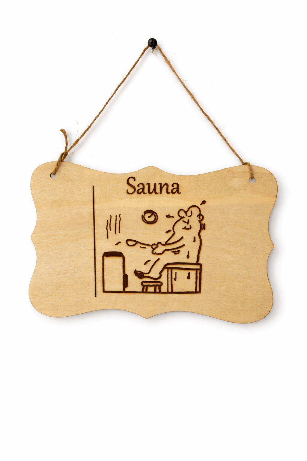 Puinen Sauna-kyltti